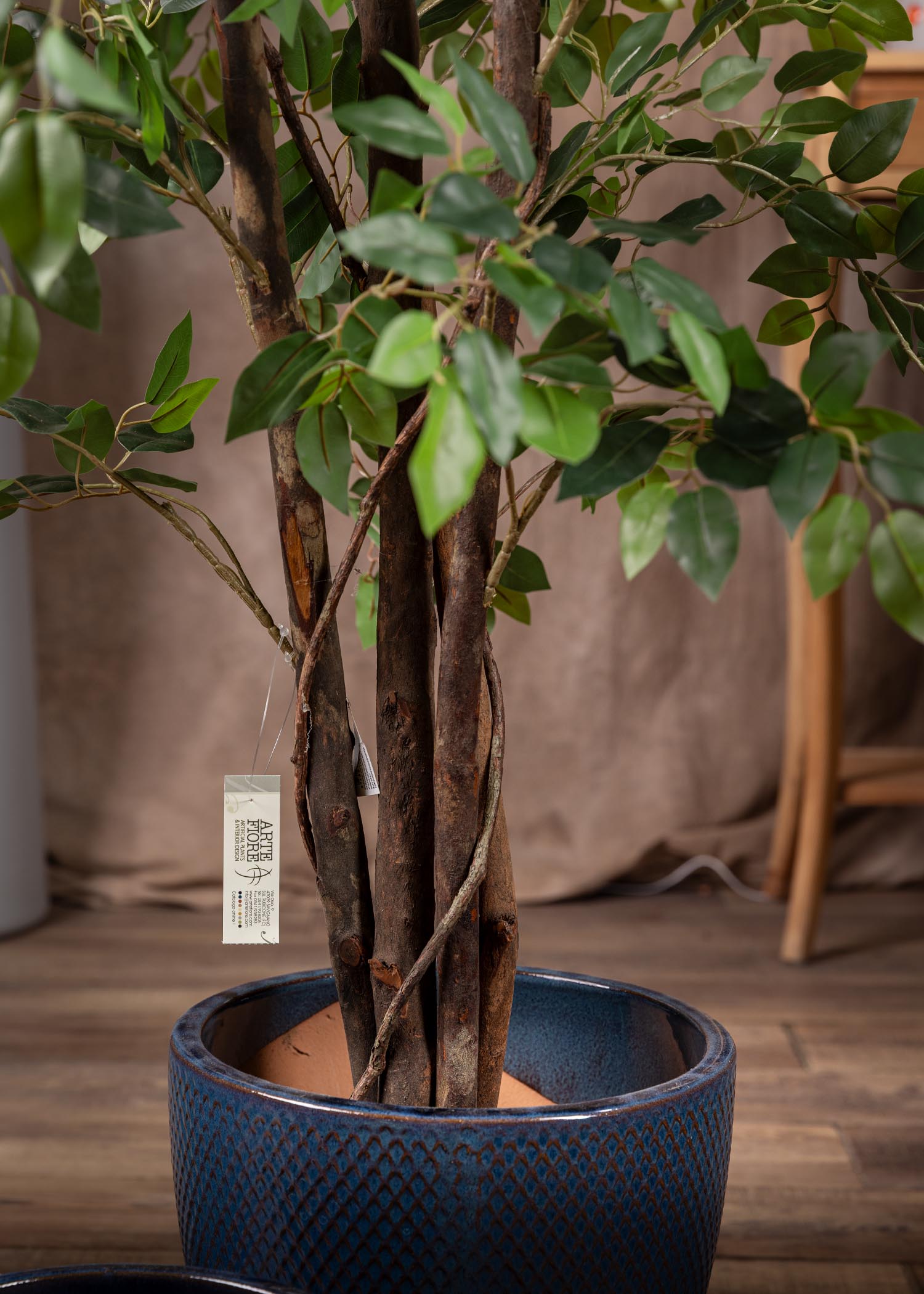 Ficus benjamin artificiale con tronco intrecciato
