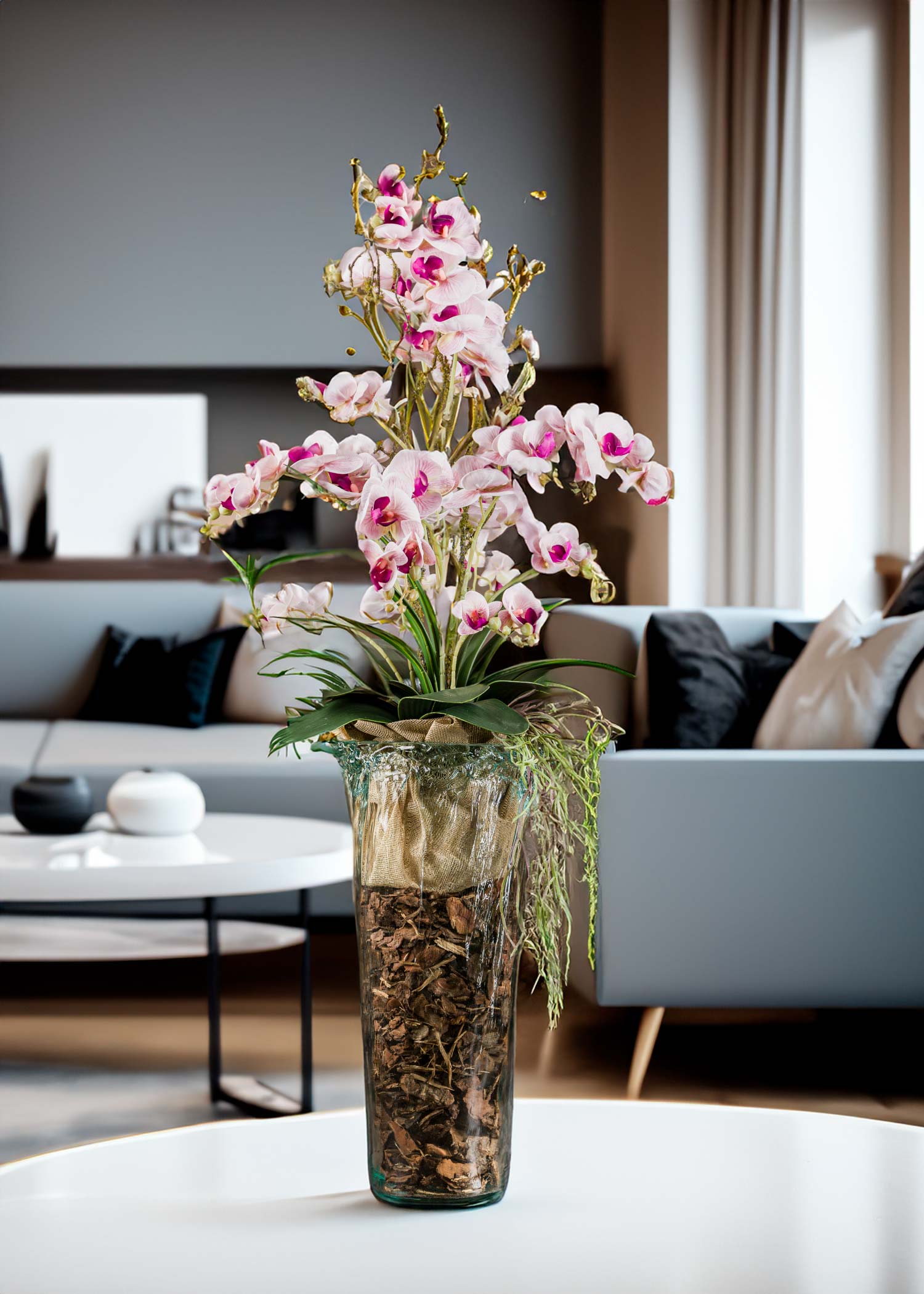 Composizioni con Orchidee in vaso di vetro-Artificiale di alta Qualità
