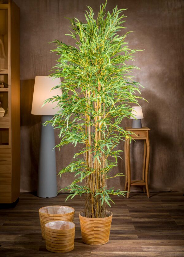Vista frontale del Bambù Finto-Bambù Finto realistico e raffinato, perfetto per arredare con stile la casa o l'ufficio.