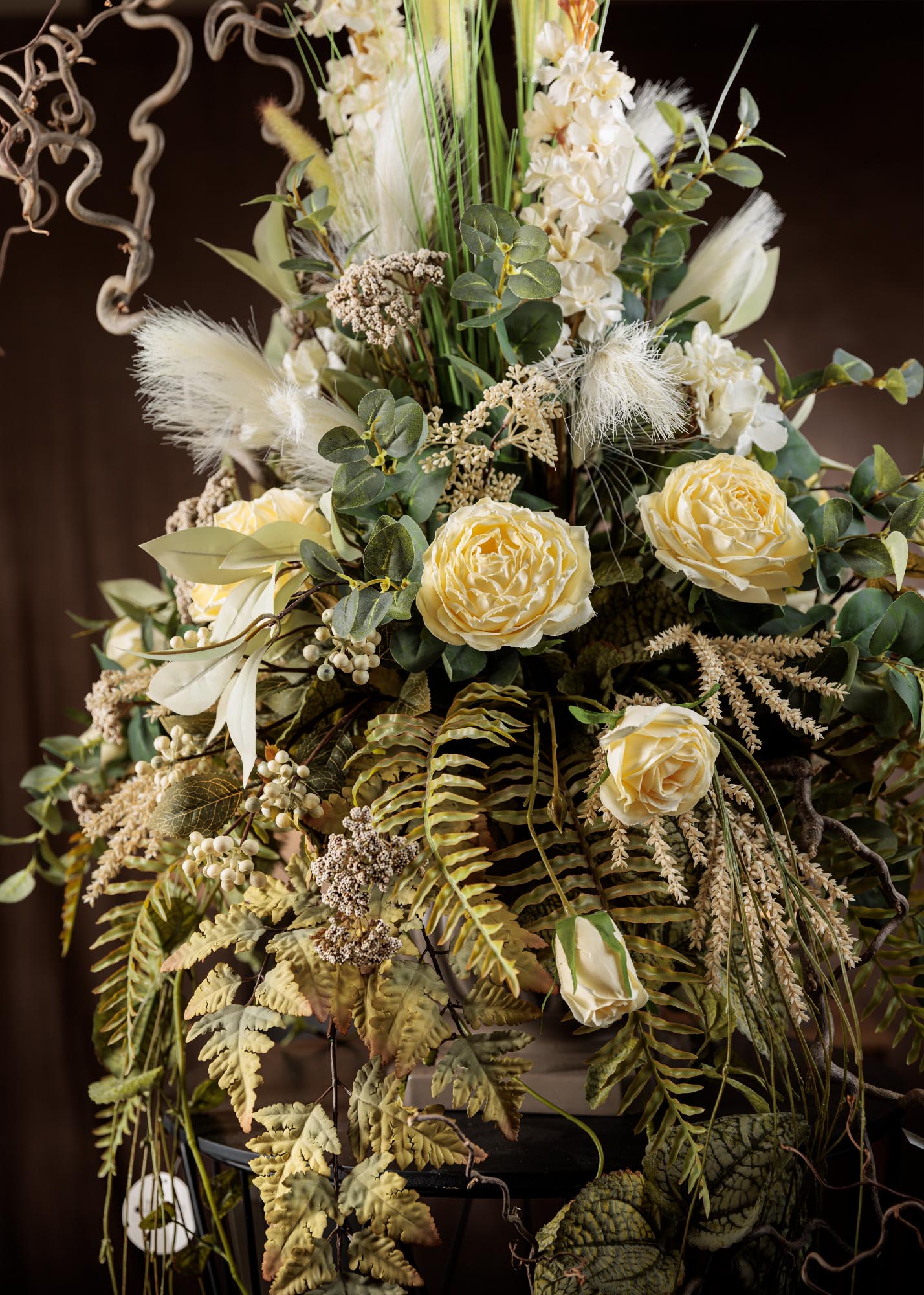 Composizione di fiori artificiali grande con Rose, Pampas e verde assortito  - Arte Fiore
