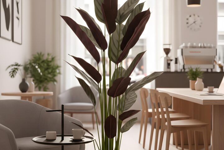 Maranta artificiale in vaso inserita in un ambiente interno moderno