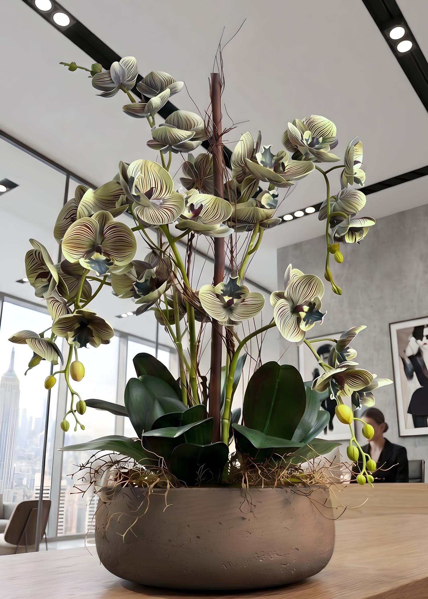 Orchidee-finte-online-Arte-Fiore-vista-dal-basso-composizione-orchidee
