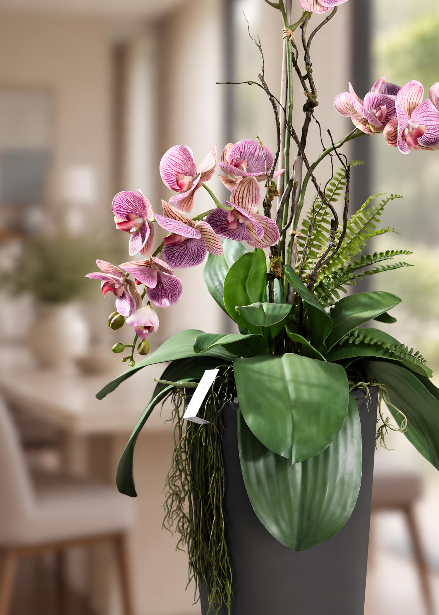 Composizione con orchidee artificiali – Vista prospettica