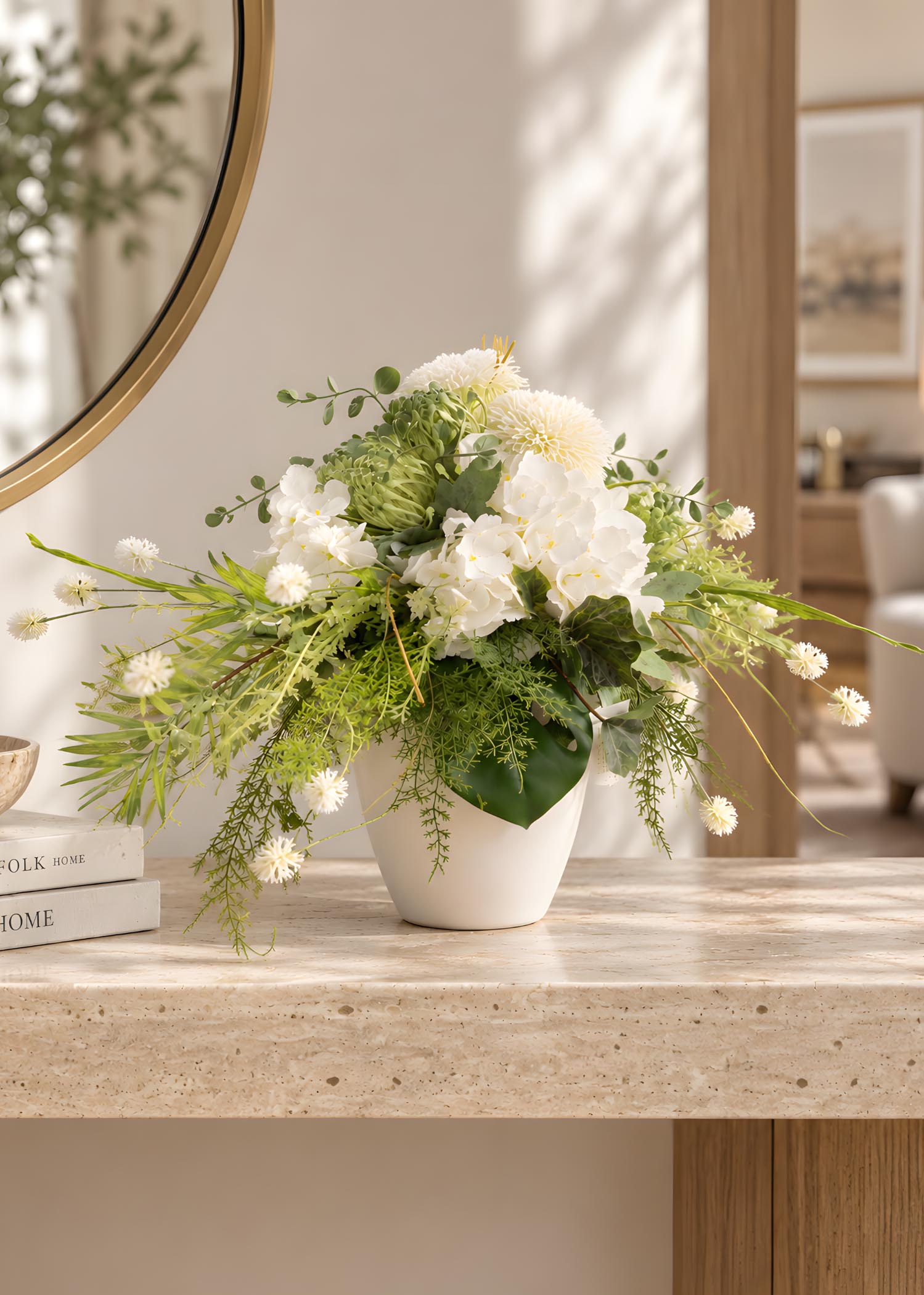 Composizione fiori artificiali in vaso di ceramica – vista frontale