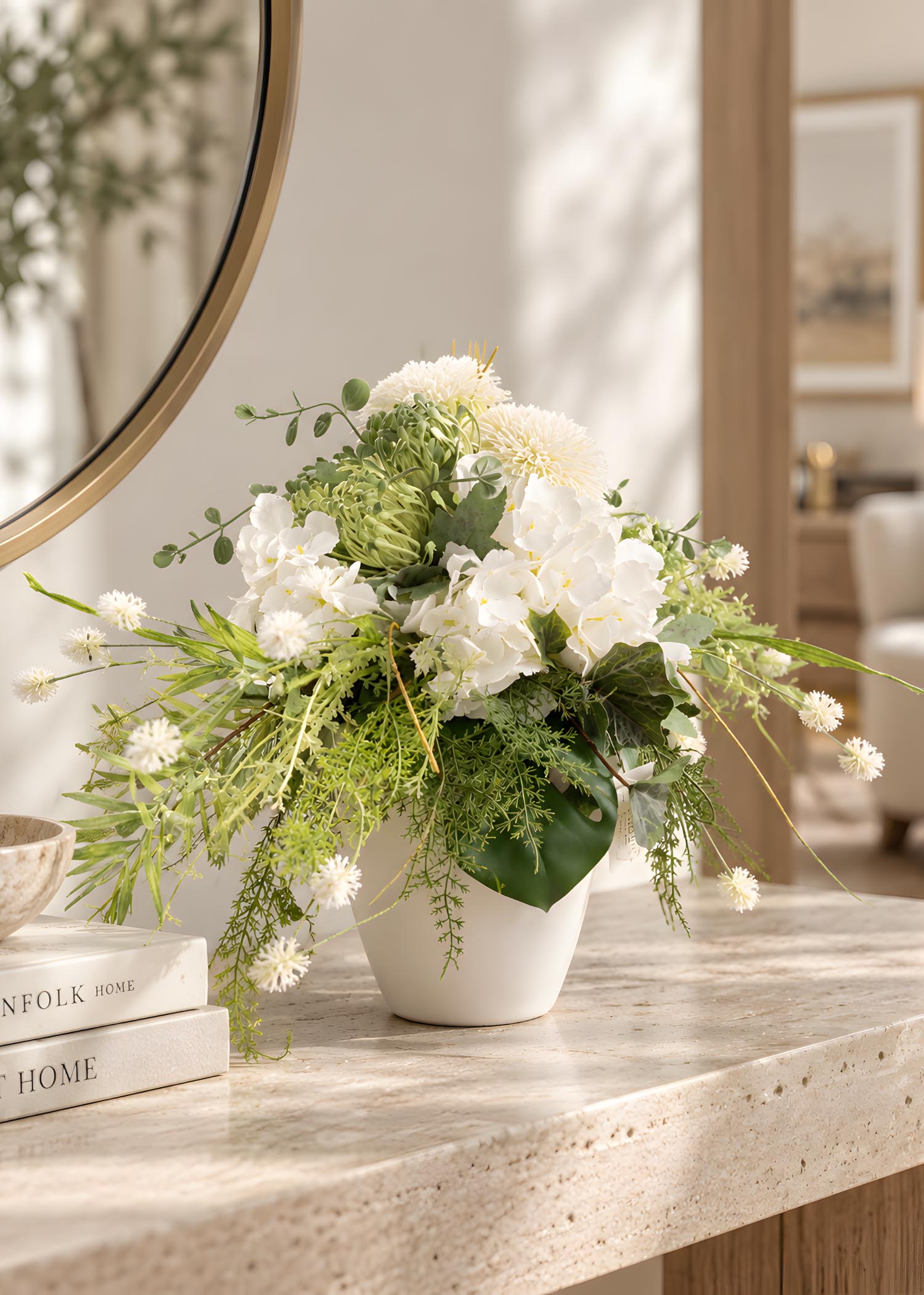 Composizione floreale artificiale da arredo – vista laterale