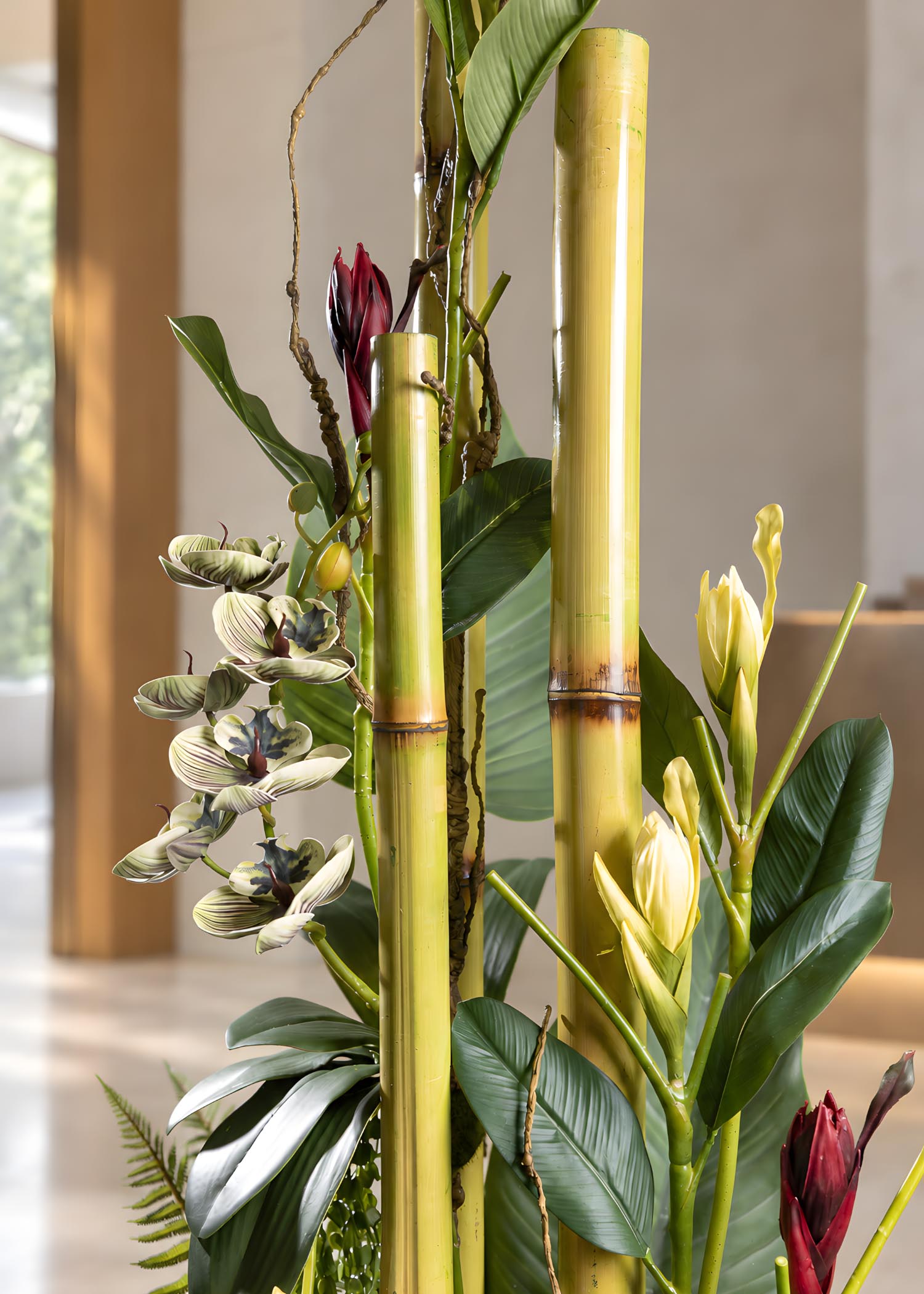 composizione floreale artificiale alta Arte Fiore dettaglio superiore
