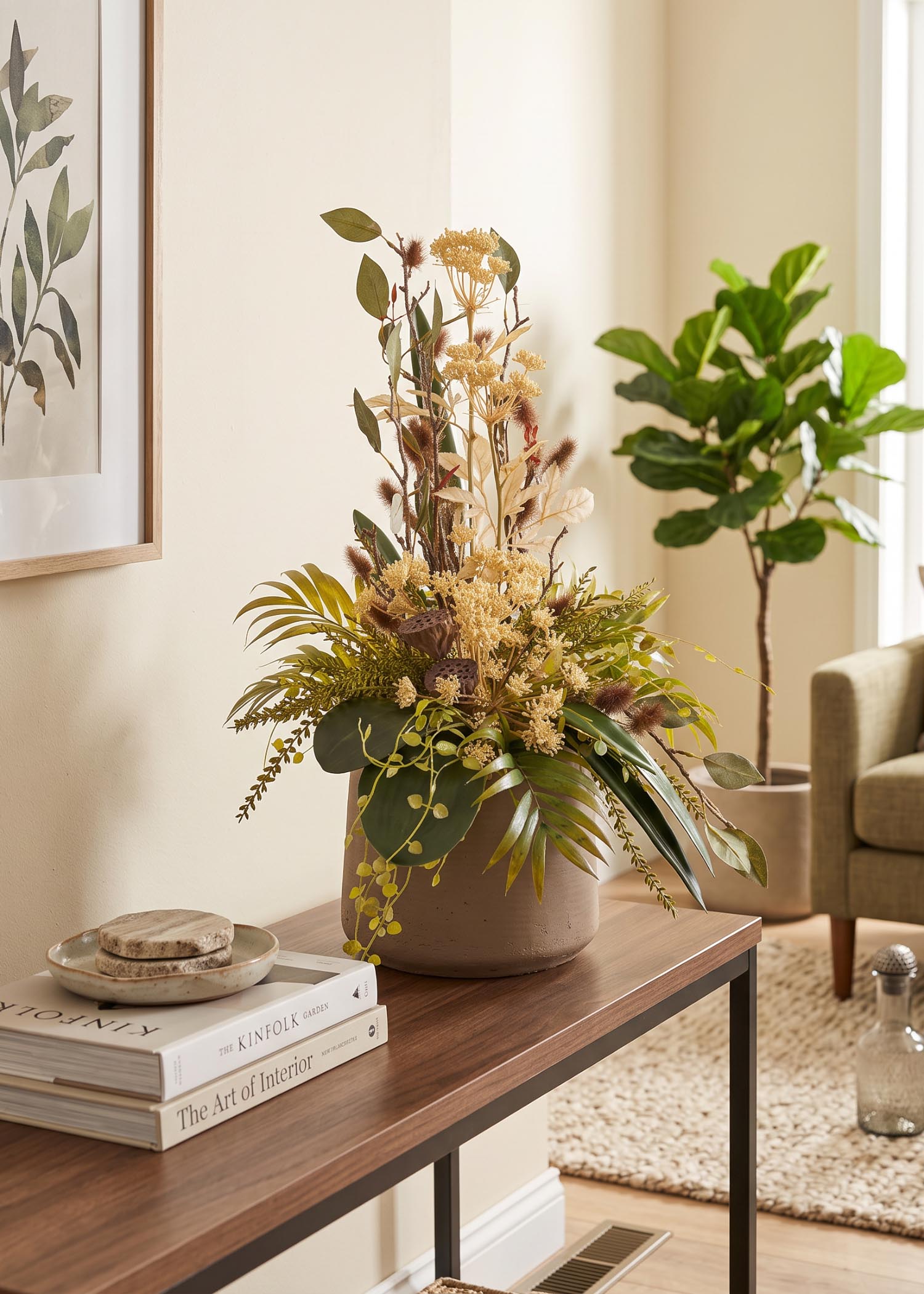 Composizione floreale artificiale da arredo – Vista ambientata