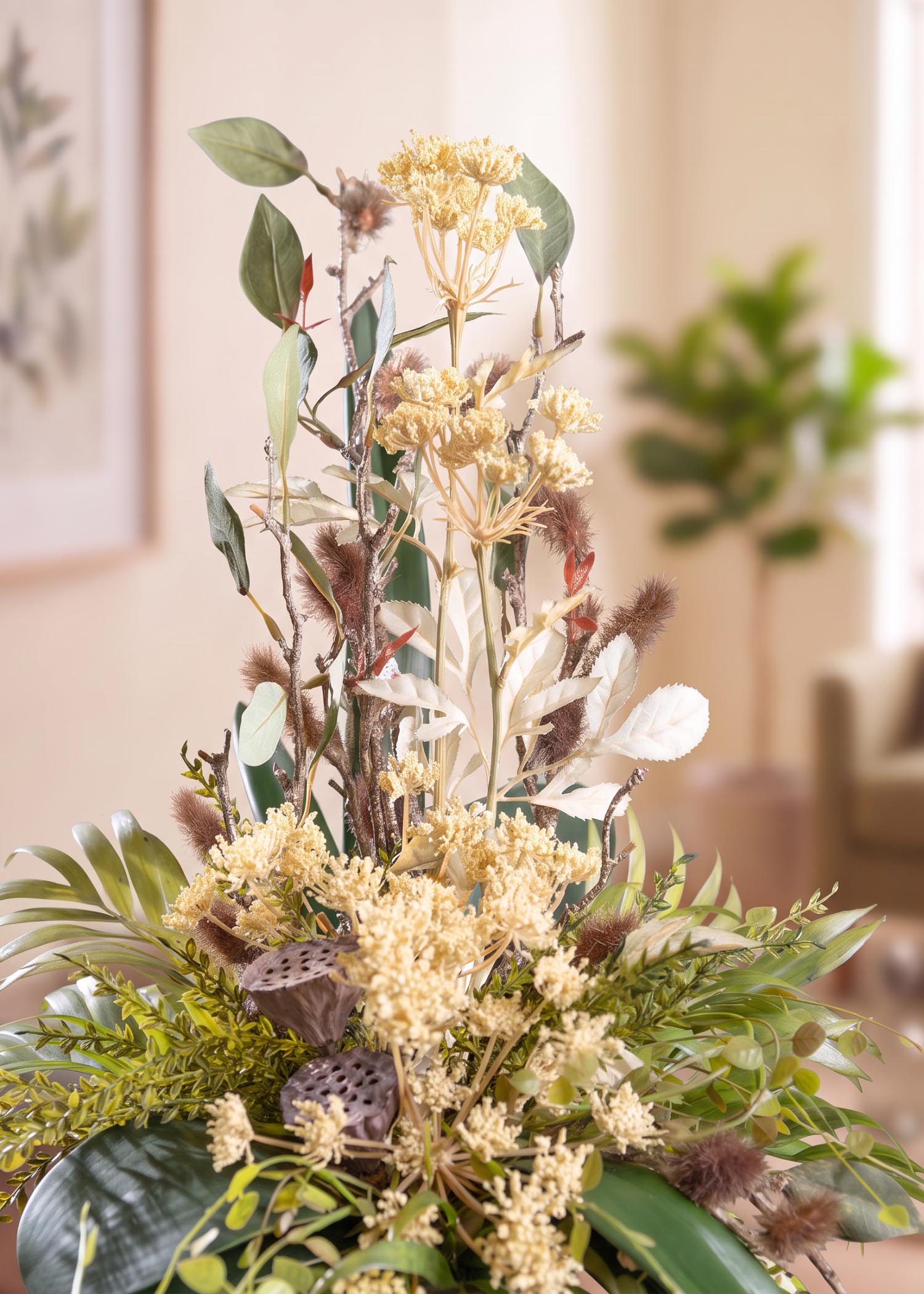 Composizione artificiale effetto fiori secchi – Vista completa