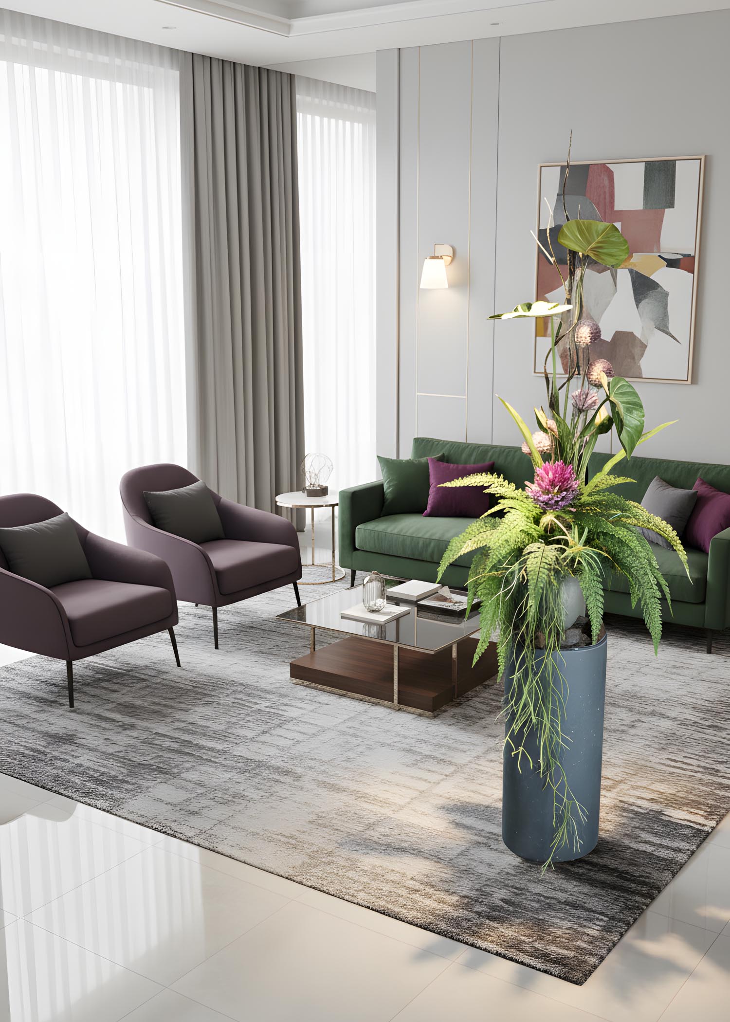 composizione floreale artificiale soggiorno moderno piante arte