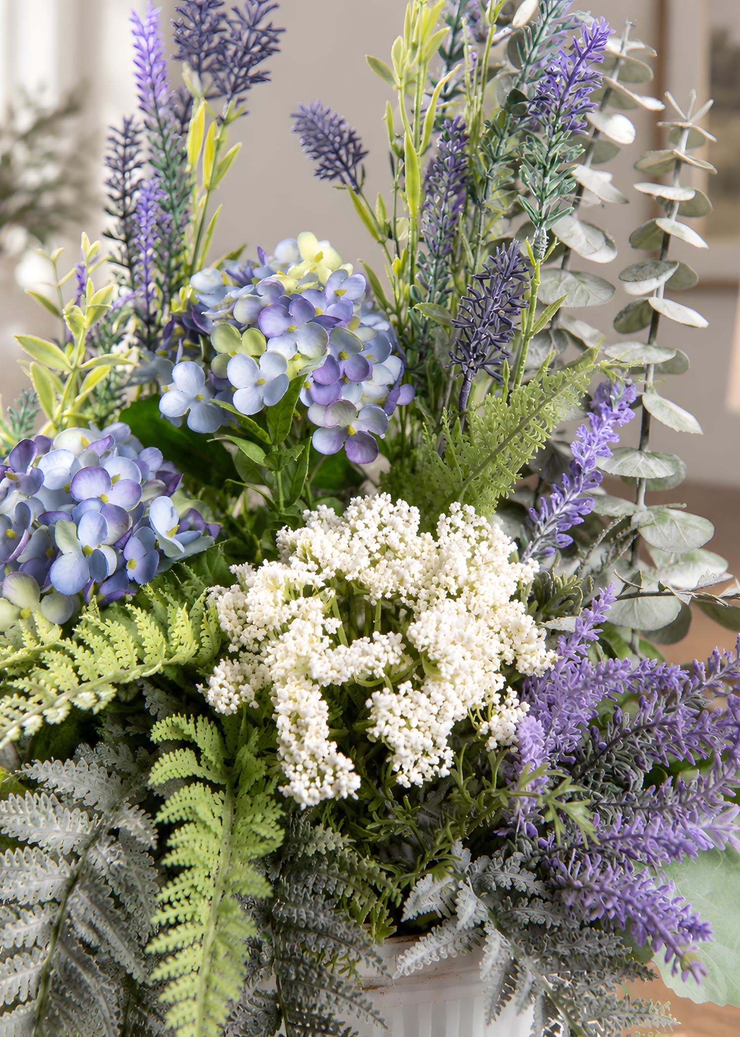 Ortensie e lavanda artificiali – Dettaglio dei fiori