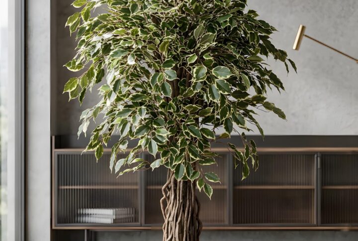 ficus benjamin artificiale ambientato in soggiorno moderno