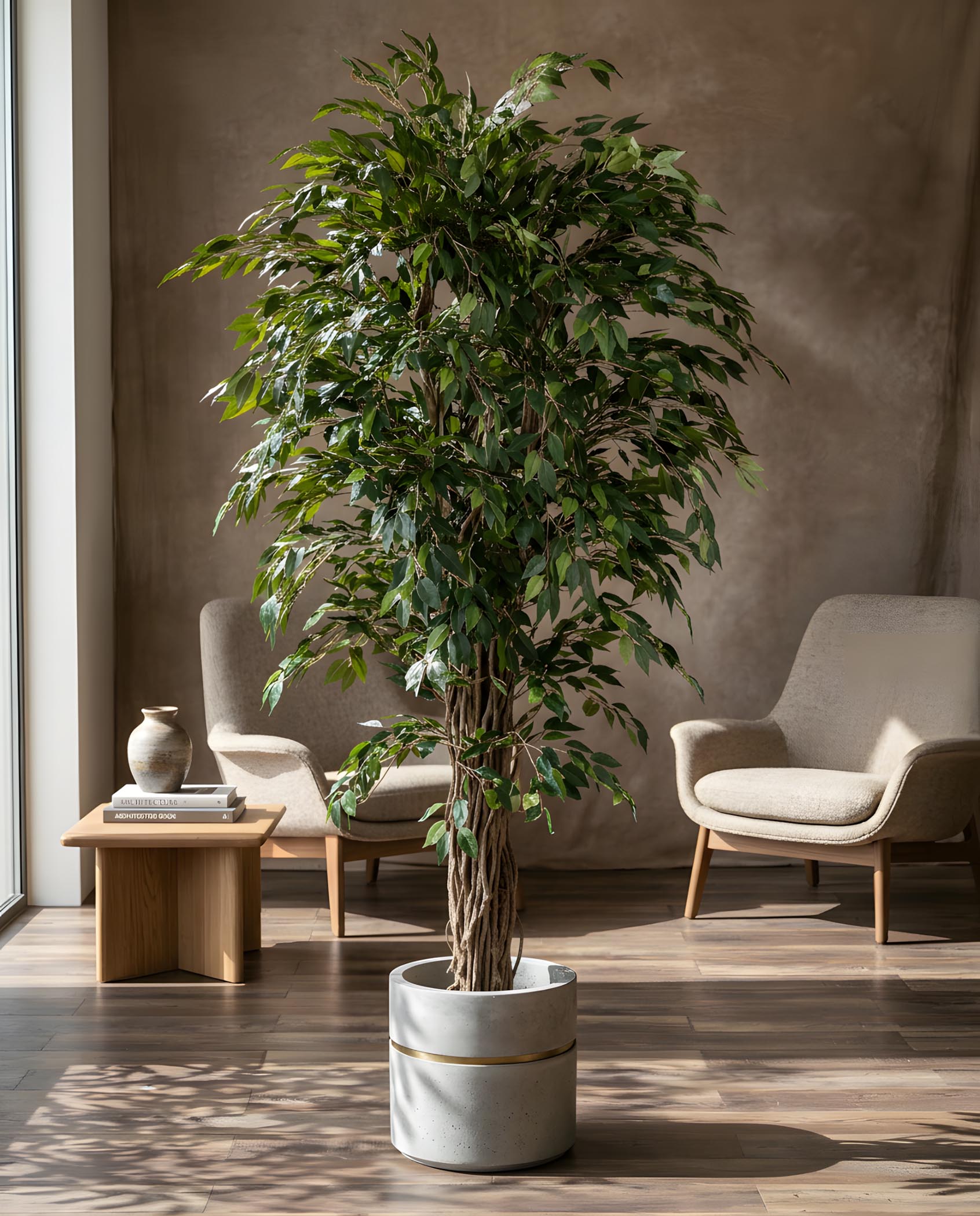 ficus benjamin artificiale verde Arte Fiore ambientata soggiorno