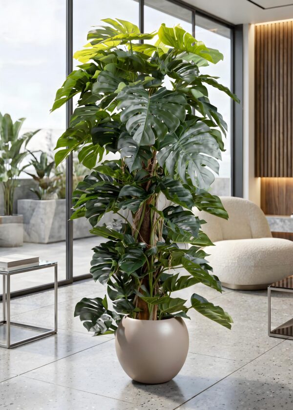 Filodendro monstera artificiale realistico ambientato in interno moderno