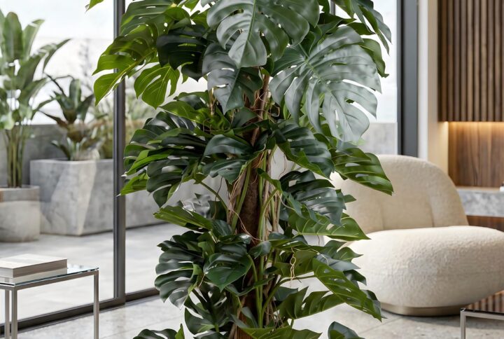 Filodendro monstera artificiale realistico ambientato in interno moderno