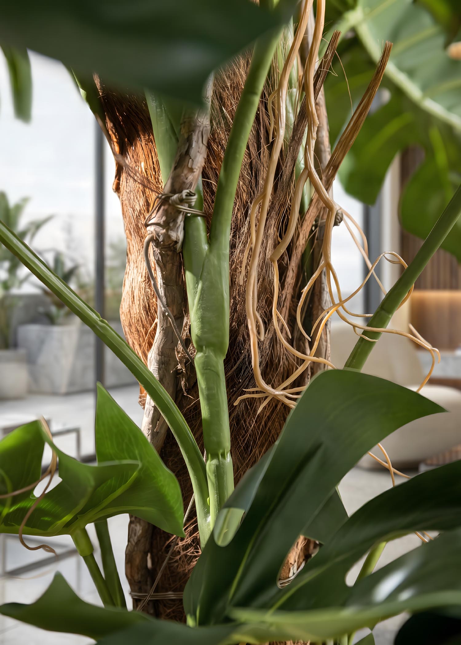filodendro monstera artificiale Arte Fiore dettaglio radici misu