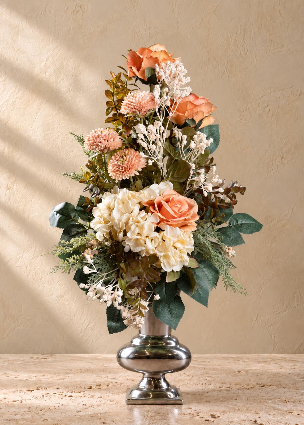 Fiori artificiali che sembrano veri per cimitero, mazzo pesca e crema