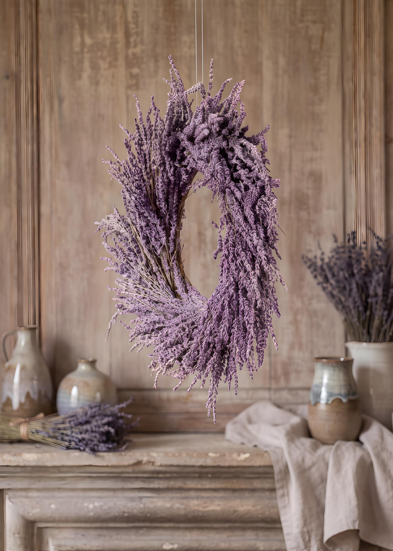 Ghirlanda naturale di lavanda essiccata – Vista laterale