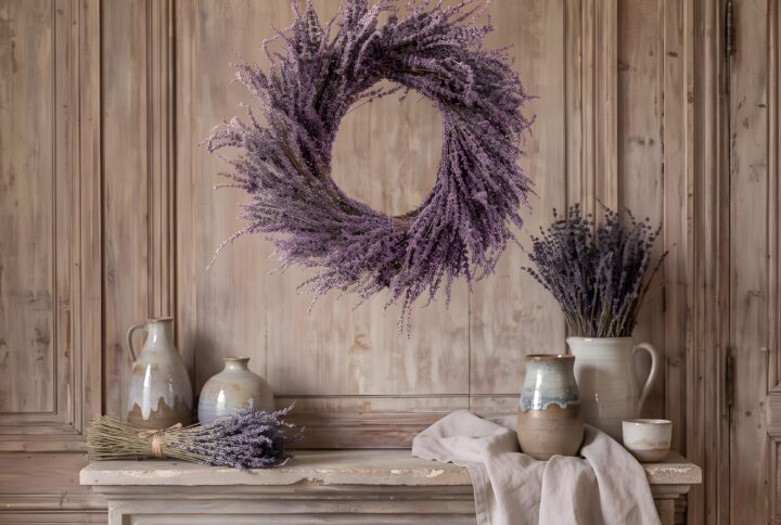ghirlanda di fiori secchi con lavanda naturale essiccata